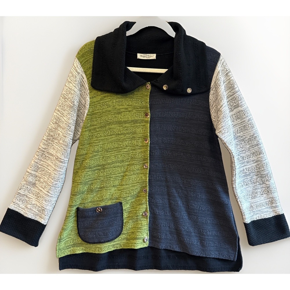 Margaret Winters Cardigan Womens Sm Colorblock Knit Sweater Lagenlook Artsy USA